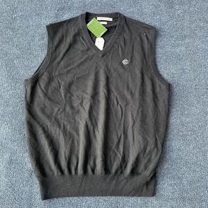 Peter Millar Sweater Vest Mens Large Black 100% Merino Wool V Neck Golf MC00532